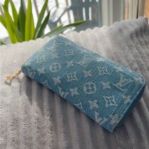 Louis Vuitton Light Blue Monogram Denim Zip Around Wallet